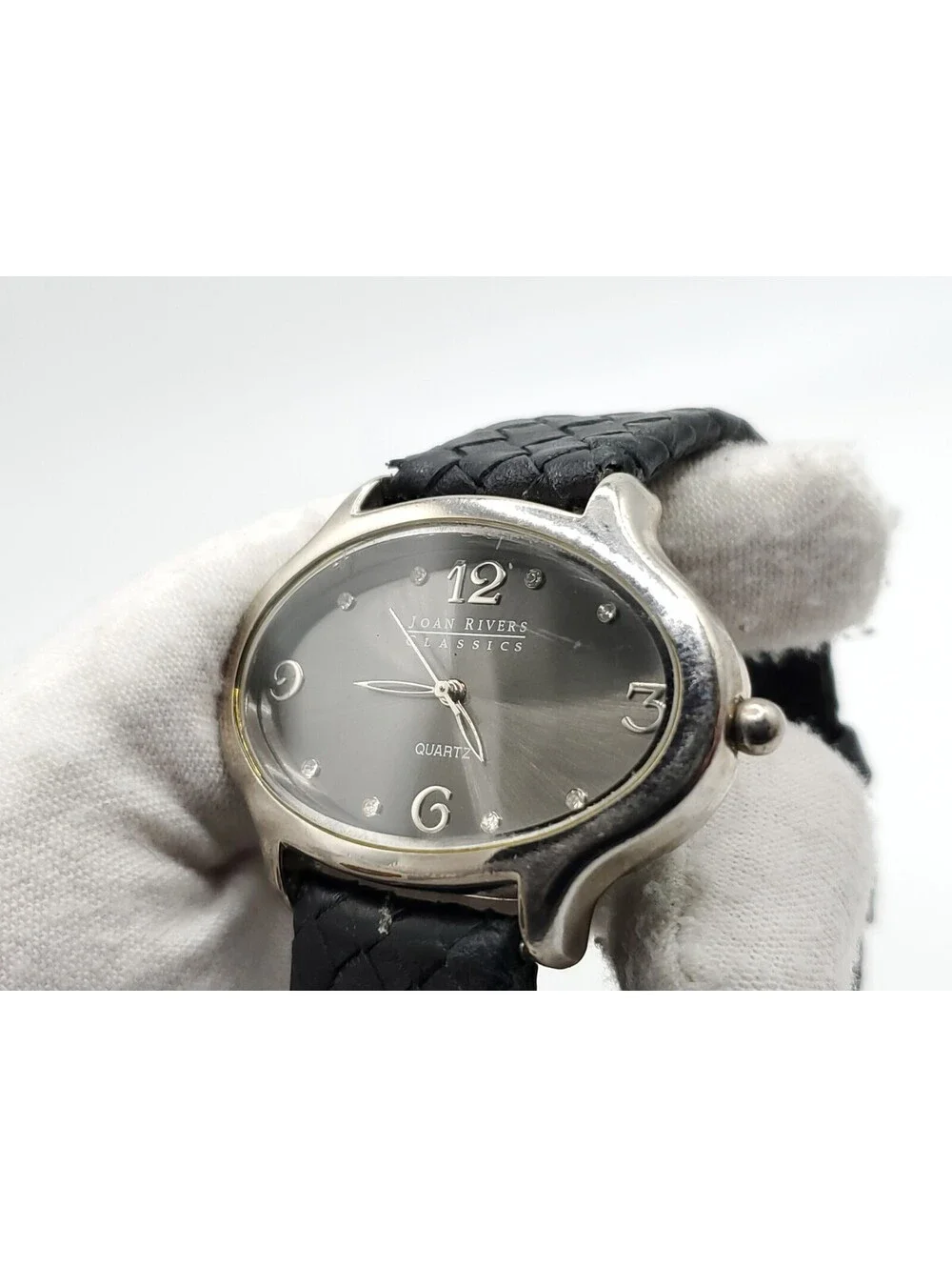 Joan Rivers Classics Quartz Womens Watch New Battery Silver Tone Black Dial 39mm